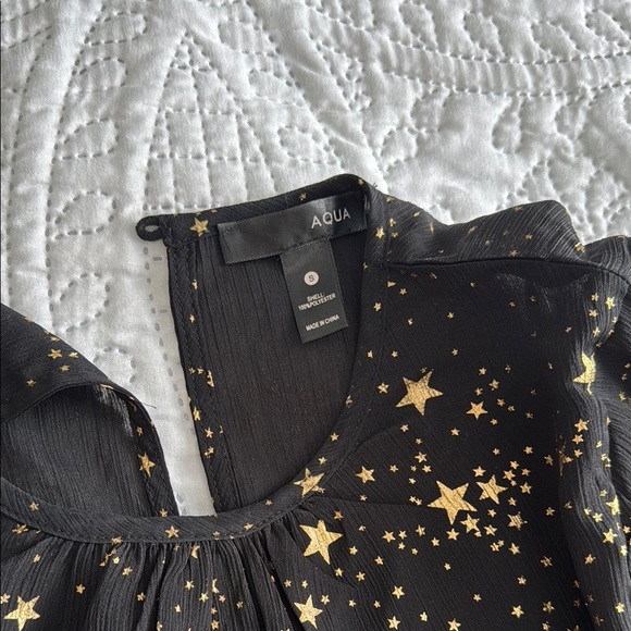 AQUA metallic golden stars and black 2 piece set - blouse S and smock skirt M. - Picture 14 of 15